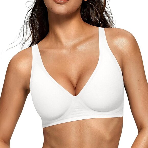 Women's Wireless Deep V Bra Supportive Seamless T-Shirt Push Up Bralette - Picture 1 of 8